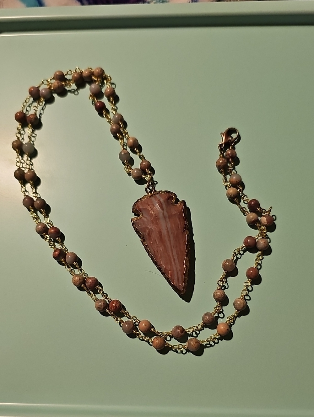 Natural Stone Arrowhead Necklace in Natural Beads